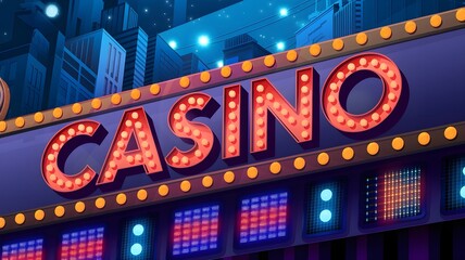 Retro Casino Sign with Glowing Bulbs. AI generated