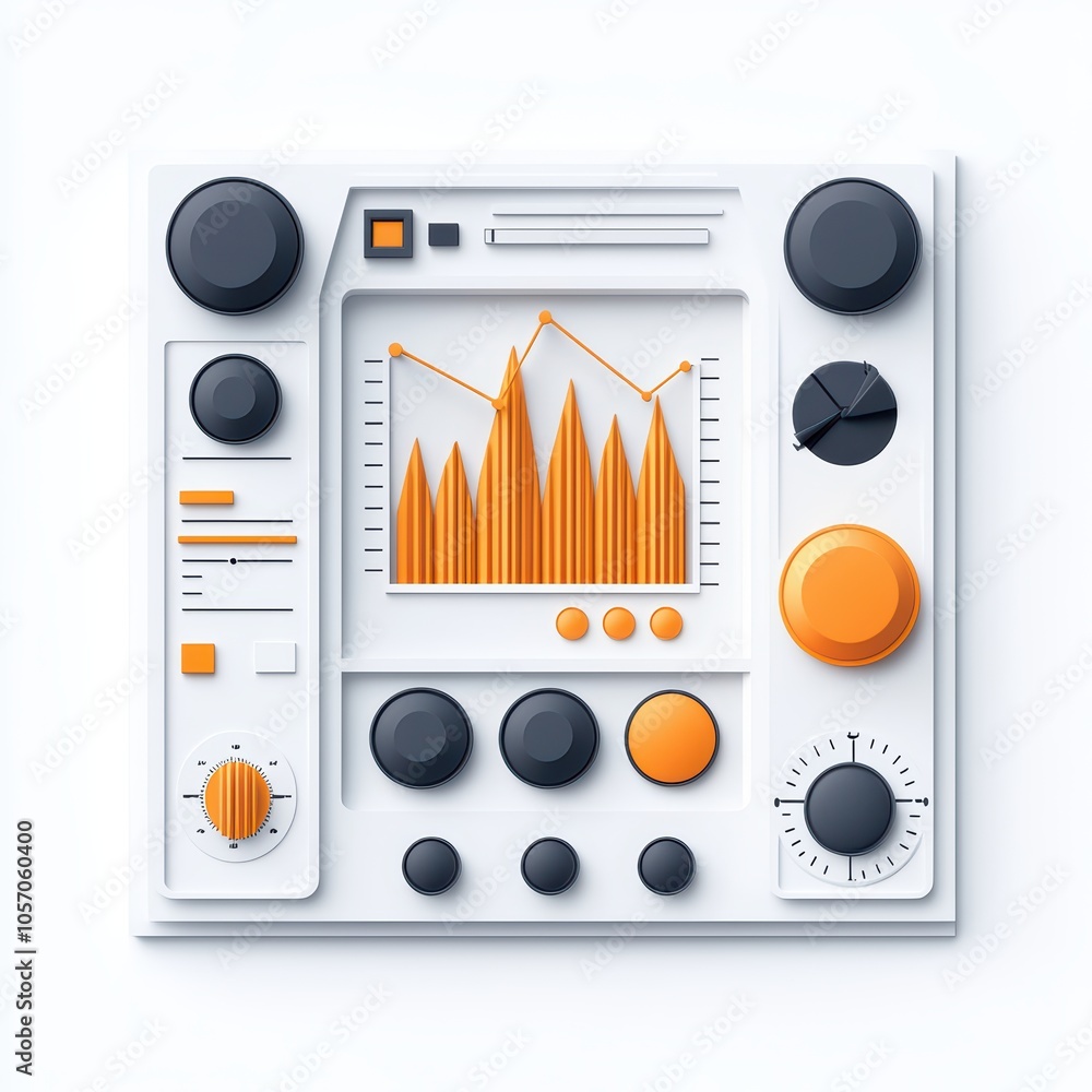 Poster modern interface panel with buttons and graph display, white isolate background.