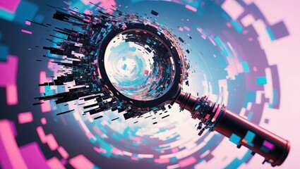 A glitchy, amorphous, and distorted magnifying glass background