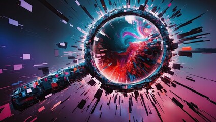 A glitchy, amorphous, and distorted magnifying glass background