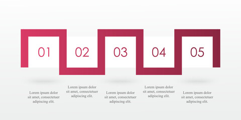 Step by step pink infographic template with 5 steps, options, parts or processes.