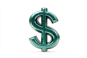 Obraz premium Shiny green dollar sign on white isolate background, representing finance and wealth.