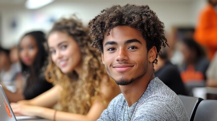 Students working together on a group project in a classroom, representing the learning and collaboration process in education