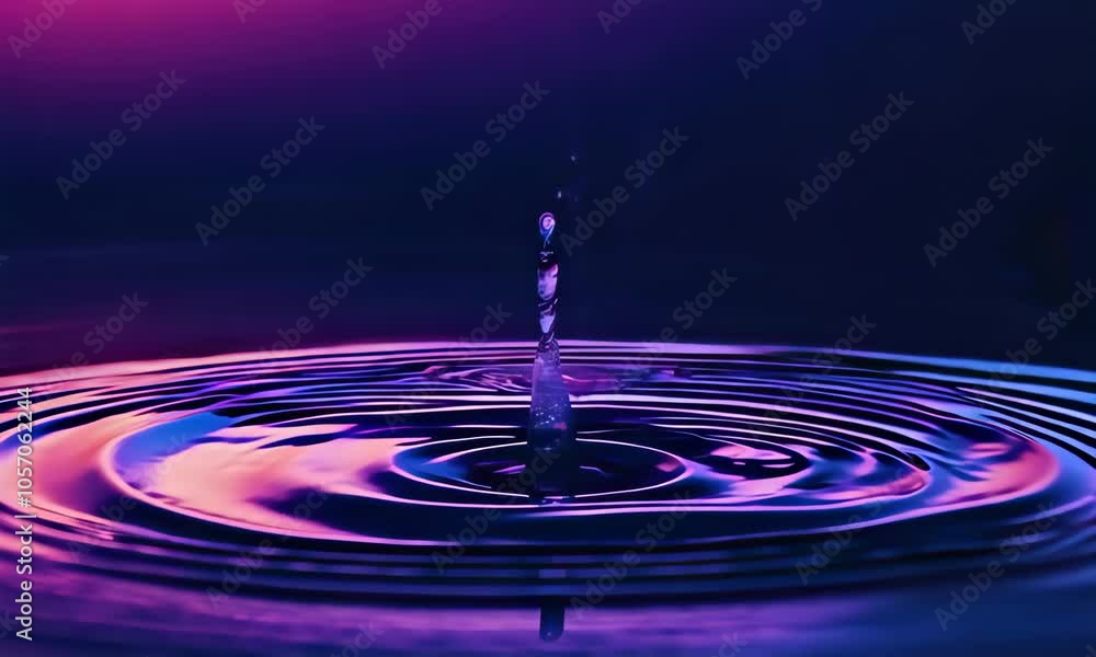 Poster vibrant water drop creating ripples in colorful background