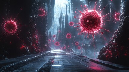 analyzing the influenza virus and immune response in a futuristic scientific environment, exploring medical advancements, laboratory research, pathogen studies, and biological interactions