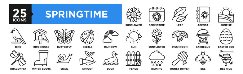 Springtime icon collection set. Containing design nature, background, plant, flower, blossom, spring, summer