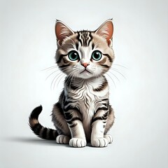 A cat sitting with a white backdrop.