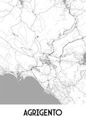 map of Agrigento, Italy. The map highlights the city's intricate network of roads and streets.
