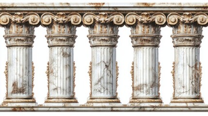 Wallpaper with classic Roman motifs of columns and marble texture, perfect for vintage decor, isolated on white