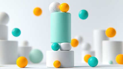 Abstract 3D Composition with Colorful Spheres and Cylinders