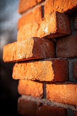 Close-Up of Red Brick Wall Showcasing Rich Textures in Afternoon Sunlight
