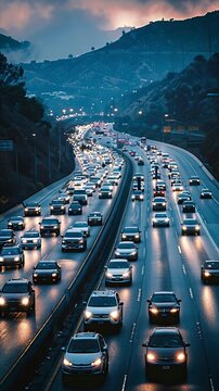 heavy traffic moving at speed on mountain road 