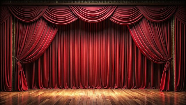 Aerial view of theatrical stage curtains with a grimdark aesthetic