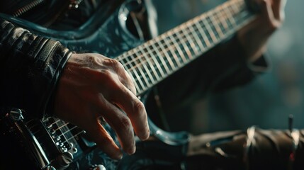 Fototapeta premium Closeup of a guitarists intricate fingerwork, each note a testament to skill and passion ,close-up
