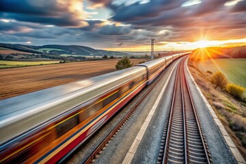 Obraz premium Fast Moving Train in Motion – High Depth of Field Photography for Dynamic Rail Transport Imagery
