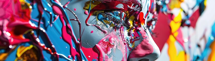 Close-up photograph of a contemporary pop art installation, highlighting the intricate details, bold colors, and innovative use of materials that define this unique art form