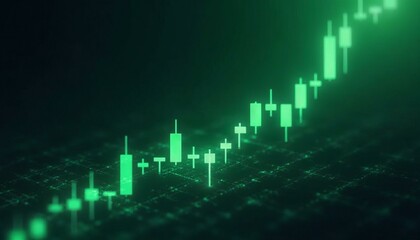 Green Glowing Stock Market Ticker Tape Against Dark Background