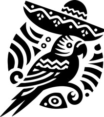 Parakeet Solid silhouette icon Logo in the Mexican style

