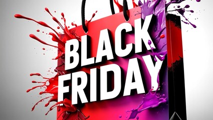 Black Friday Shopping Bag Splash: A vibrant and dynamic illustration of a shopping bag with the words "Black Friday" surrounded by colorful paint splashes. 7