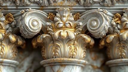 Fototapeta premium A close-up of two ornate white marble columns with golden accents.