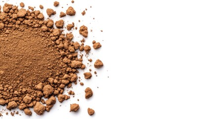 Aerial view of rich garden soil isolated on white background showcasing texture essential for plant growth and nurturing vibrant gardens