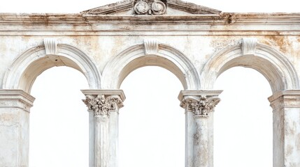 Fototapeta premium Wallpaper with vintage Roman archways and marble textures, creating a historic ambiance, isolated on white