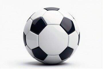 Fototapeta premium A black and white patterned soccer ball rests on a plain white background