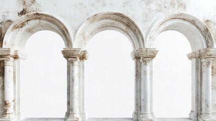 Naklejka premium Wallpaper with vintage Roman archways and marble textures, creating a historic ambiance, isolated on white