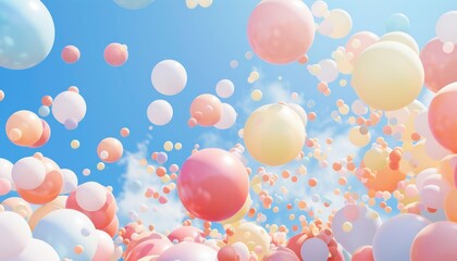 Fototapeta premium Pastel-Colored Spheres Floating in a Blue Sky