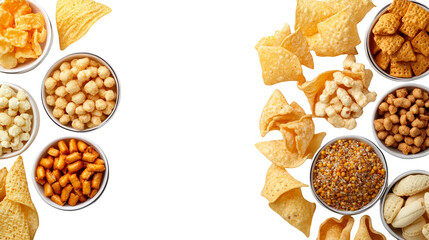 A colorful assortment of crispy chips and crunchy nuts, the perfect snack for any occasion