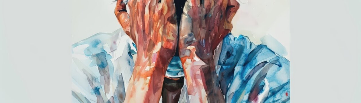 Closeup watercolor a pers Islamic attire dealg wh fancial issues