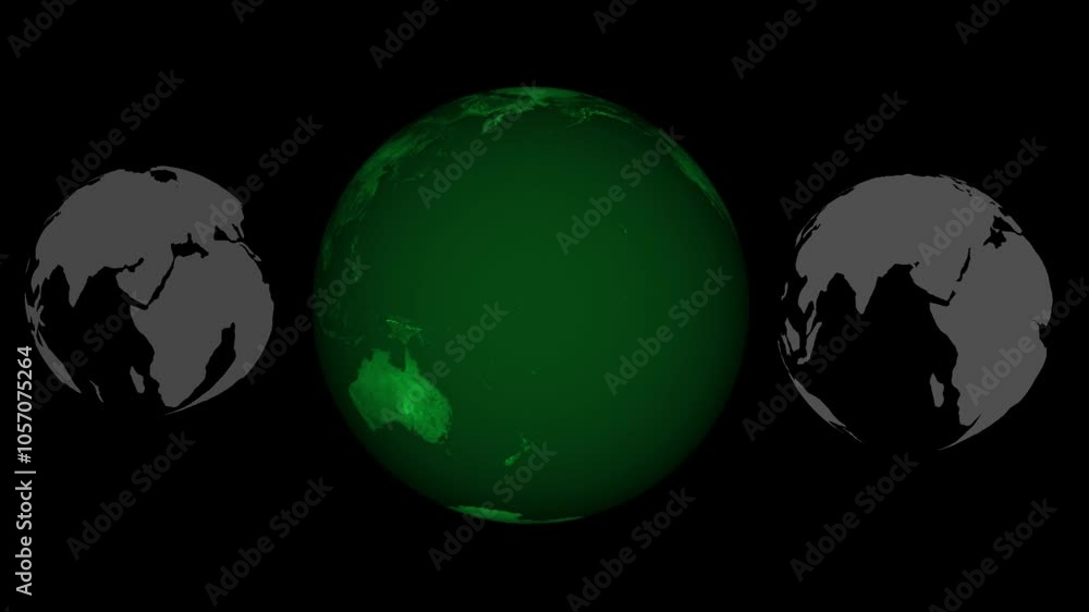 Poster digital hologram of the earth green color rotates on its axis. 3d render. abstract globe