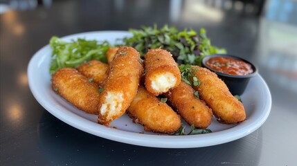 Plate of fried food with a side of salad