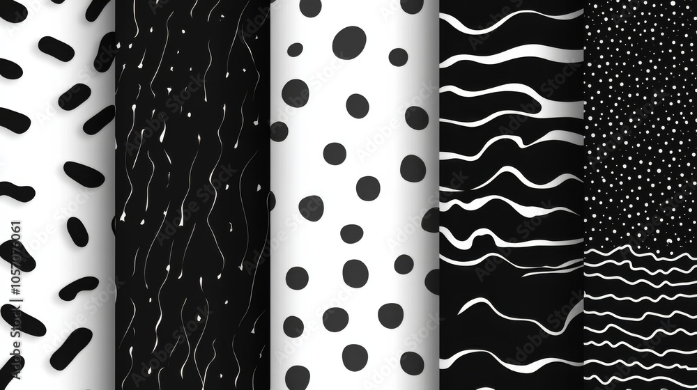 Aufkleber a collection of black and white patterns with dots and waves