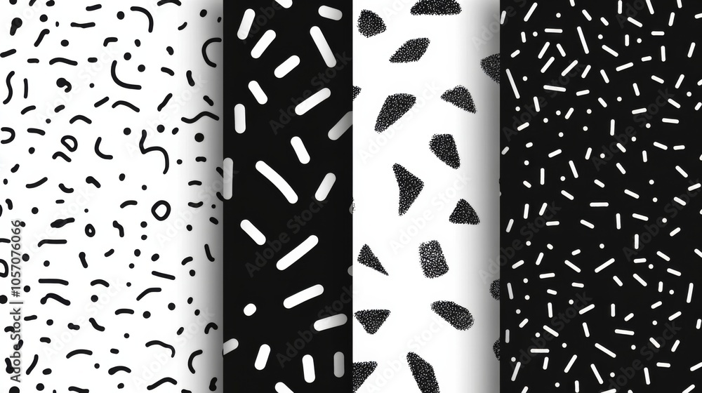 Poster a set of four black and white patterns with white dots