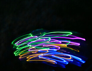 malowane światłem, obraz świetlny z wzorami i kształtami, abstrakcyjna fotografia z poruszającymi się światłami, Blurred Light painting, kolorowe linie świetlne, light painting photography, abstarct