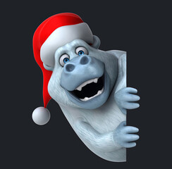 Fun 3D cartoon yeti with a blank sign