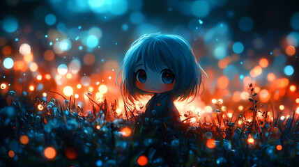 Gnomecore Yokai Chibi Character: Anime Art with Blurred Background