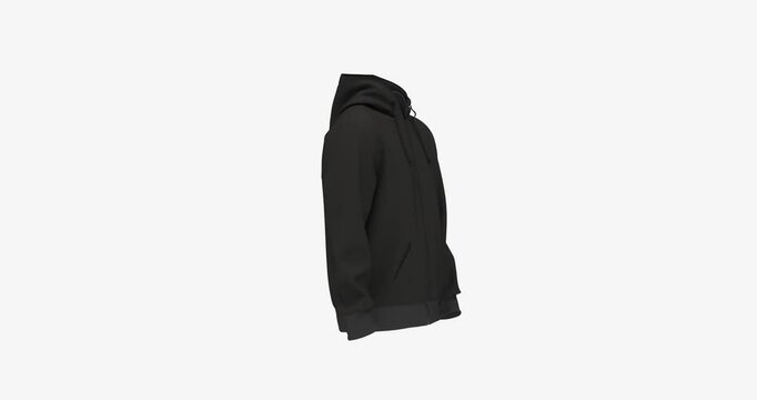 4k 3d rendering 360 degrees rotating video of black hoodie mockup for ads branding e-commerce Unisex blank design realistic fabric texture ideal for logo placement and custom designs High-quality