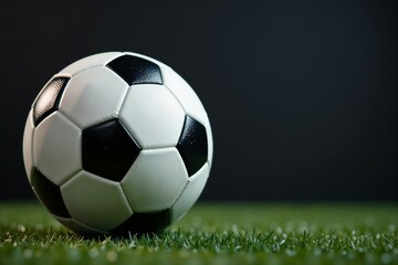 Fototapeta premium A bright soccer ball is sitting peacefully on top of a lush, green field