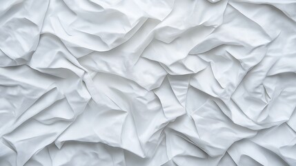 Obraz premium Abstract white wrinkled fabric texture with light and shadow variations creating a complex pattern of folds and creases.