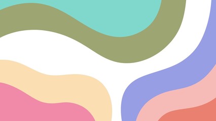 A vibrant abstract background featuring flowing wavy shapes in green, pink, blue, peach, and white, creating a harmonious, playful design.
