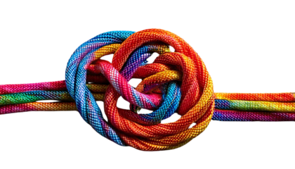 Colorful Rope Knot on a White Background Symbolizing Teamwork