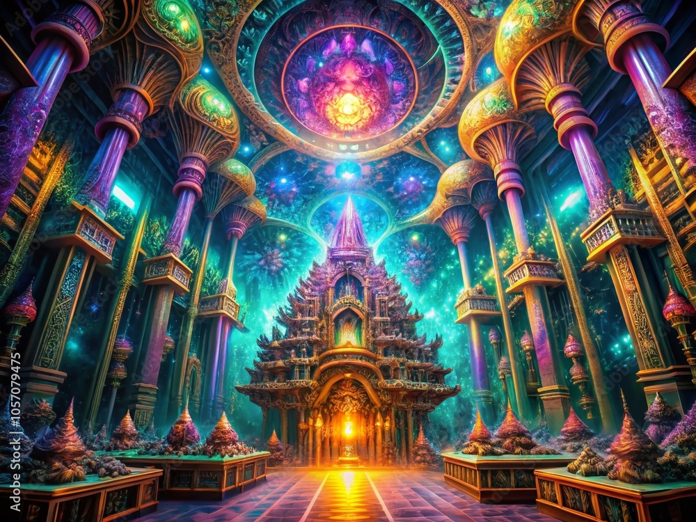Poster futuristic alien temple architecture pattern for sci-fi backgrounds and visuals