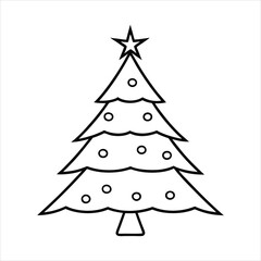 Fototapeta premium Christmas Tree vector illustration in black and white - Christmas tree lights Clipart Design 