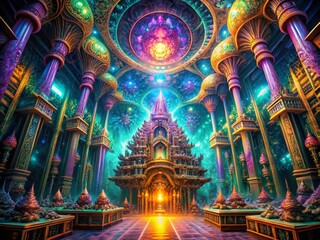 Obraz premium Futuristic Alien Temple Architecture Pattern for Sci-Fi Backgrounds and Visuals