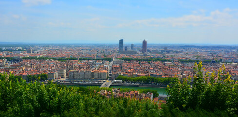 Aerial view over Lyon, France.