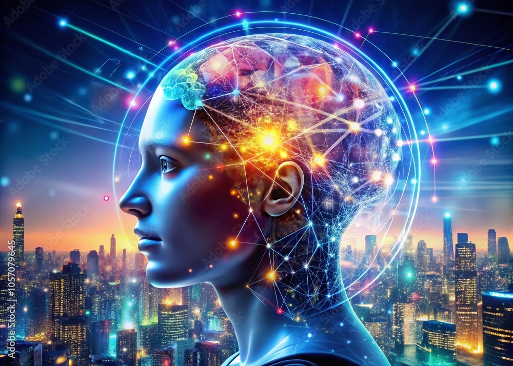 Aufkleber futuristic artificial intelligence and cyber mind concept with high depth of field for innovative te