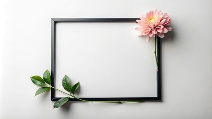 Obraz premium A stunning flower frame with a minimalist design and a sleek black finish, showcasing a single elegant bloom against a clean white background, sophisticated style, urban chic