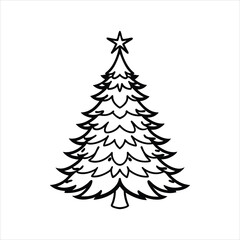 Christmas Tree vector illustration in black and white - Christmas tree lights Clipart Design
